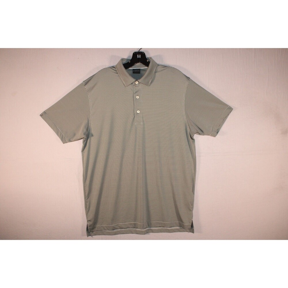 Dunning Golf Men Medium Black White Striped Stretch Performance Golf Polo Shirt